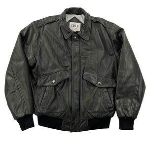 Vtg 90s AKA Bay Leather Bomber Jacket Mens L Black Retro Aviator Flight Korea